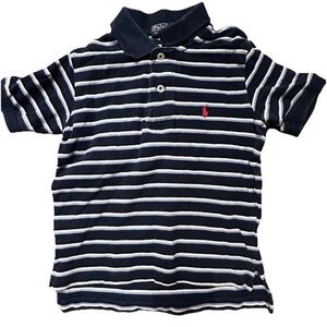 Boys Polo Ralph Lauren Navy Blue White Striped Golf Polo Shirt Size 4